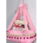 Pink Bed Hanging Jhoola with Love Couple Teddy Bears